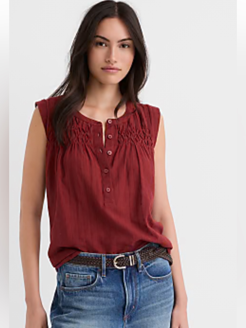 Loft Burgundy Pintuck Sleeveless Button-Front Camisole